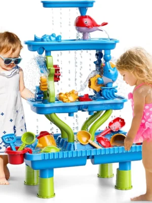 4-Tier Sand and Water Table for Kids, Outdoor Splash and Play Activity Set for Boys and Girls Ages 3 4 5 6 7 8 Years, Summer Bea