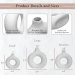 Set of 3 White Ceramic Vases with 65 PCS Dried Pampas Grass, Boho Modern Decor for Home Office