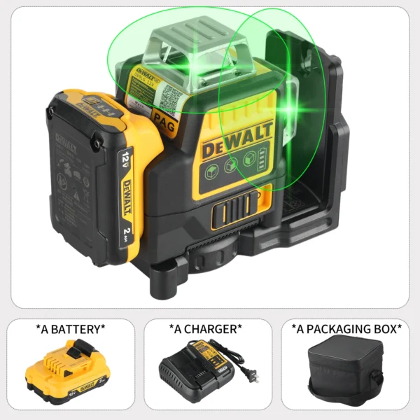 DeWalt DW089LG 12 - Line 3 - Side 360° Self - leveling Green Laser Level: 12V Lithium - Battery - Powered