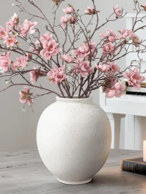 Large White Ceramic Vase, Rustic Farmhouse Decor, 9.8 Inch Tall for Home and Table