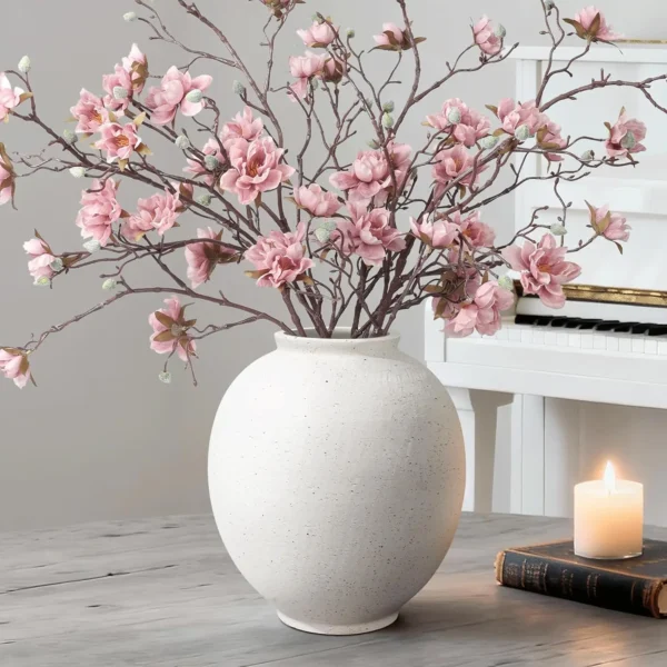 Large White Ceramic Vase, Rustic Farmhouse Decor, 9.8 Inch Tall for Home and Table