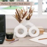 Set of 3 White Ceramic Vases with 65 PCS Dried Pampas Grass, Boho Modern Decor for Home Office