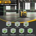 DeWalt DW089LG 12 - Line 3 - Side 360° Self - leveling Green Laser Level: 12V Lithium - Battery - Powered