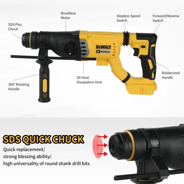 2026 DEWALT DCH263 20V Brushless Wireless Hammer SDS Handle in D Rotary Electric Hammer Concrete Wall Drill Hole Power Tools