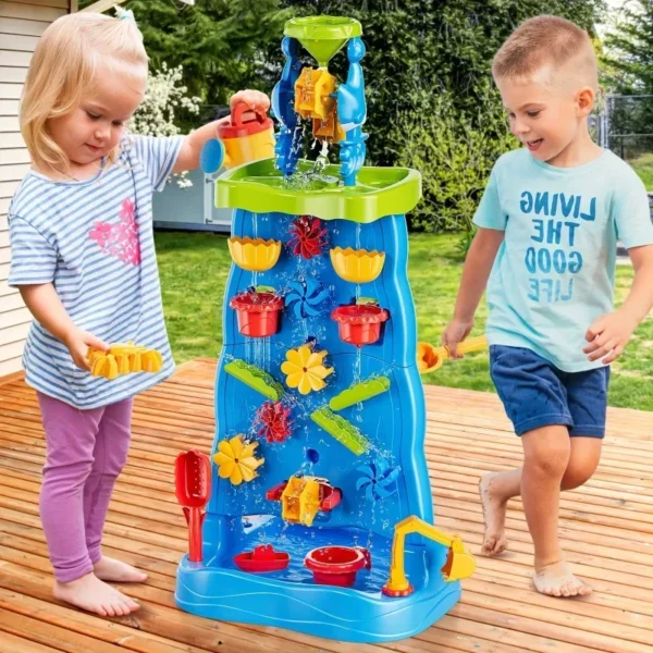 Waterfall Discovery Wall Kids Double-Sided Waterfall Water Table Sand Activity Sensory Table Summer Outdoor Toys for Toddlers