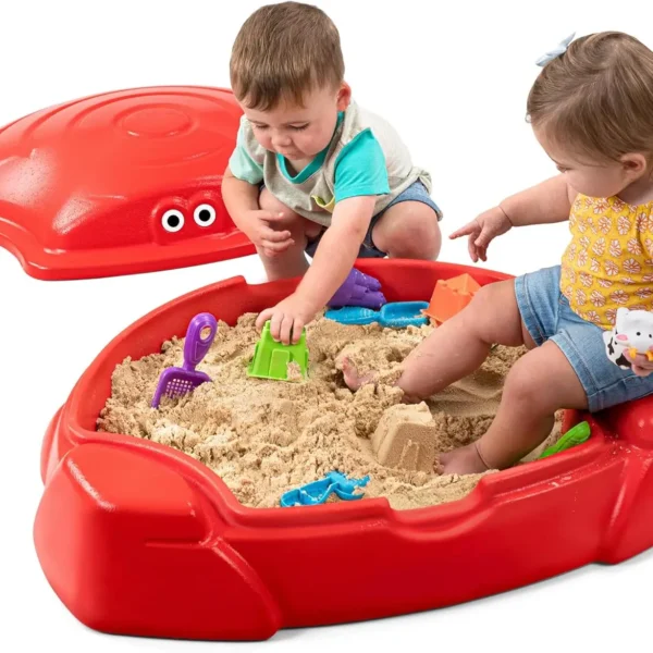 Coastal Crab Fully Assembled Sandbox for Kids, Toddler Outdoor Sand Box with Lid for Playground, Backyard, Ages 1.5 to 5 Years,