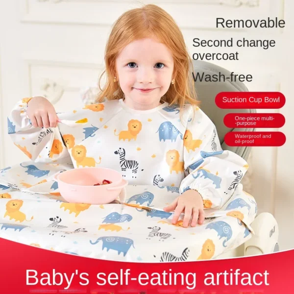 Unisex Baby Waterproof Feeding Bib 8 Months-5 Years with Table Cover to Prevent Mess Full Coverage Bib