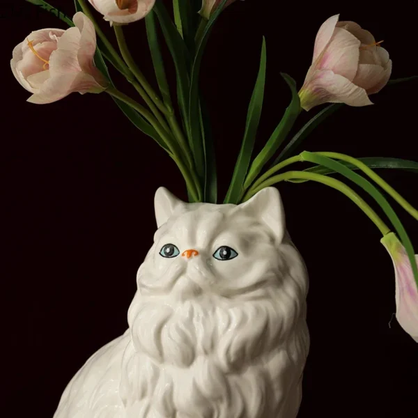 Cute White Cat Ceramic Vase Desk Decoration Flowers Arrangement Artificial Flower Decorative Floral Vases Room Aesthetic Decor