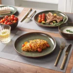 Stoneware Dinnerware Sets Service for 4, 12 pcs Reactive Glaze Plates and Bowls Sets, Handmade Ceramic Dish Set, Highly Chip and