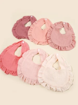 Hot Sale Children Bib Set Cotton Muslin Toddler Baby Comfort Saliva Color Dorp Shape Towel Solid With Button Kid Bibs