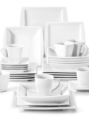 MALACASA Blance 30/60PCS White Porcelain Dinner Set WIth 6*Cups,Saucers,Dinner Soup Dessert Plates Ceramic Set for 6/12 Person