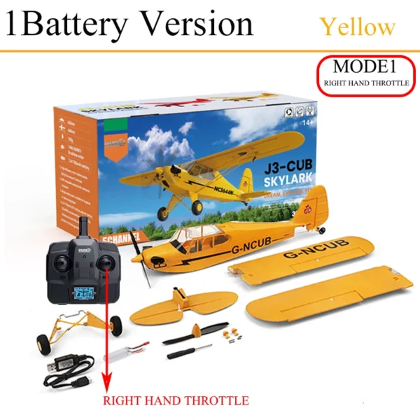 New J3-CUB RC Airplane 5CH 2.4G Remote Control Mode1 (Right Hand Throttle) 3D/6G 1406 Brushless Motor Outdoor Foam Fiexd Plane