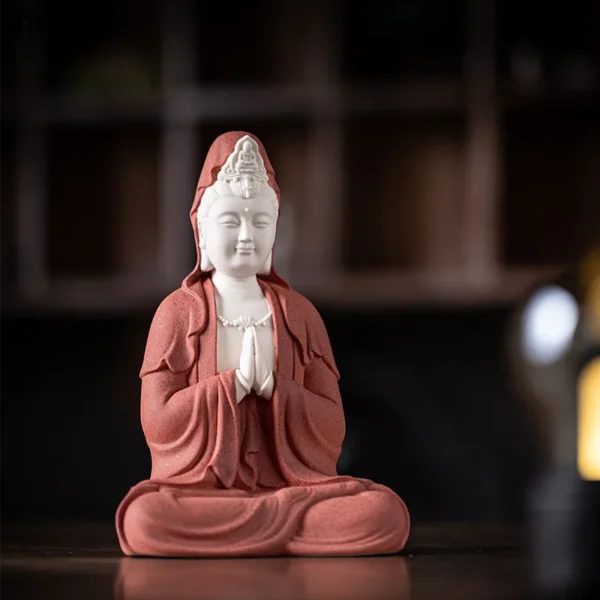 Cz ceramic guanyin buddha statue home worship living room ornaments sitting lotus smiling nanhai guanyin empress bodhisattva