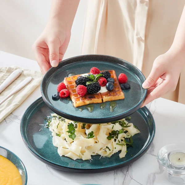 vancasso 18/24 Piece PLAYB Ceramic Plate Set Reactive Glaze Stoneware Dinnerware Set with 6PCS Dinner Plate/Dessert/Cereal Bowl