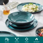 vancasso 18/24 Piece PLAYB Ceramic Plate Set Reactive Glaze Stoneware Dinnerware Set with 6PCS Dinner Plate/Dessert/Cereal Bowl