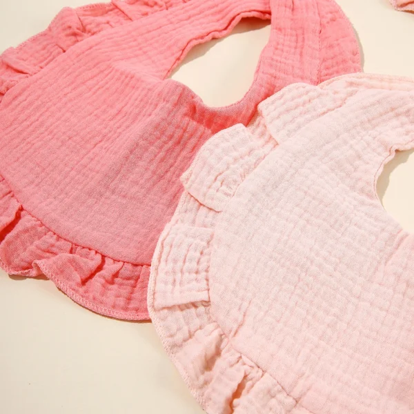 Hot Sale Children Bib Set Cotton Muslin Toddler Baby Comfort Saliva Color Dorp Shape Towel Solid With Button Kid Bibs