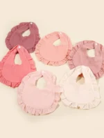Hot Sale Children Bib Set Cotton Muslin Toddler Baby Comfort Saliva Color Dorp Shape Towel Solid With Button Kid Bibs