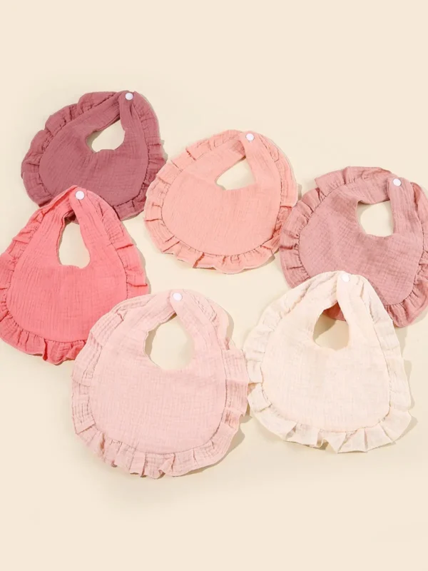 Hot Sale Children Bib Set Cotton Muslin Toddler Baby Comfort Saliva Color Dorp Shape Towel Solid With Button Kid Bibs