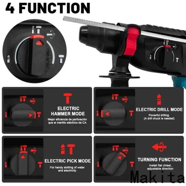 Makita 26MM Cordless Hammer Brushless Electric Hammer 18V Lithium Battery Wireless Drills Makita 18v Power Tools ﻿