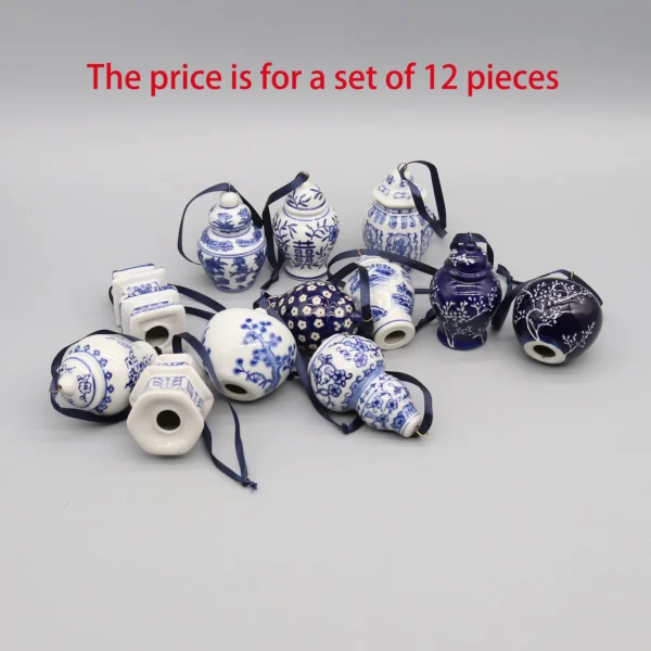 Set of 12 Ceramic Pedants, Mini Porcelain Jar Models, Hanging Ornaments, Home Decoration