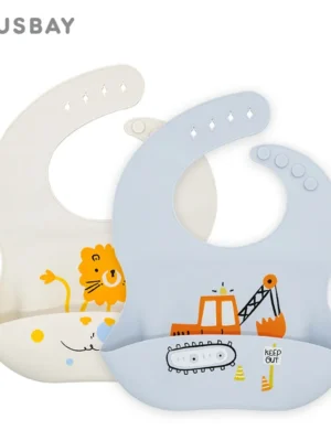 Waterproof Bibs For Kids Feeding Baby Eating Stuff Soft Silicone Babeast Cartoon Printed Adjustable Baby Tasting Feeding Bibs