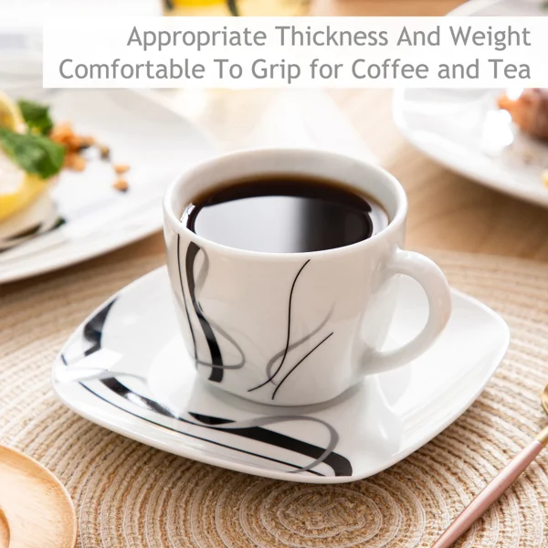 VEWEET FIONA 30/60 Piece Black Lines Porcelain Ceramic Tableware Set with Dessert Plates/Soup Plates/Dinner Plates/Cups/Saucers