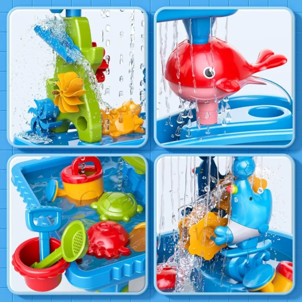 4-Tier Sand and Water Table for Kids, Outdoor Splash and Play Activity Set for Boys and Girls Ages 3 4 5 6 7 8 Years, Summer Bea