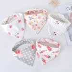 5 pieces/set Baby Triangle Bib Double-layer Cotton Scarf Cartoon Print Drool Towel Feeding Apron Cotton Triangle Bib