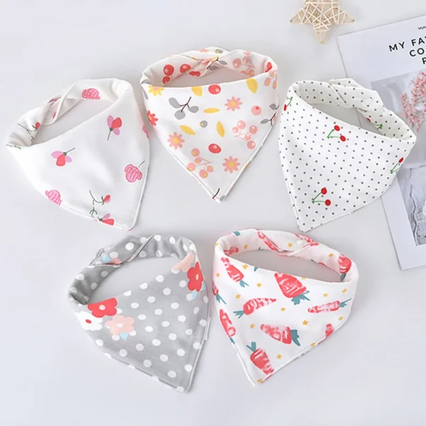 5 pieces/set Baby Triangle Bib Double-layer Cotton Scarf Cartoon Print Drool Towel Feeding Apron Cotton Triangle Bib