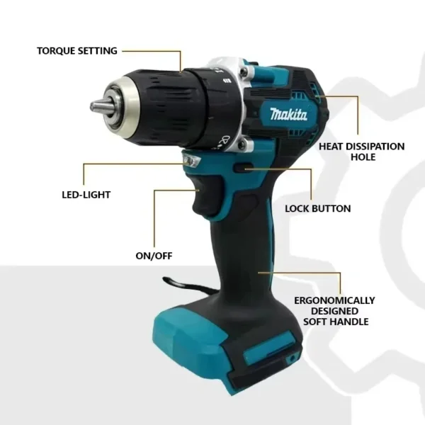 Makita Original DDF487 10mm Cordless Driver Drill 18V Brushless Electric Impact Screwdriver Rechargeable Power Tool