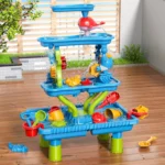 4-Tier Sand and Water Table for Kids, Outdoor Splash and Play Activity Set for Boys and Girls Ages 3 4 5 6 7 8 Years, Summer Bea