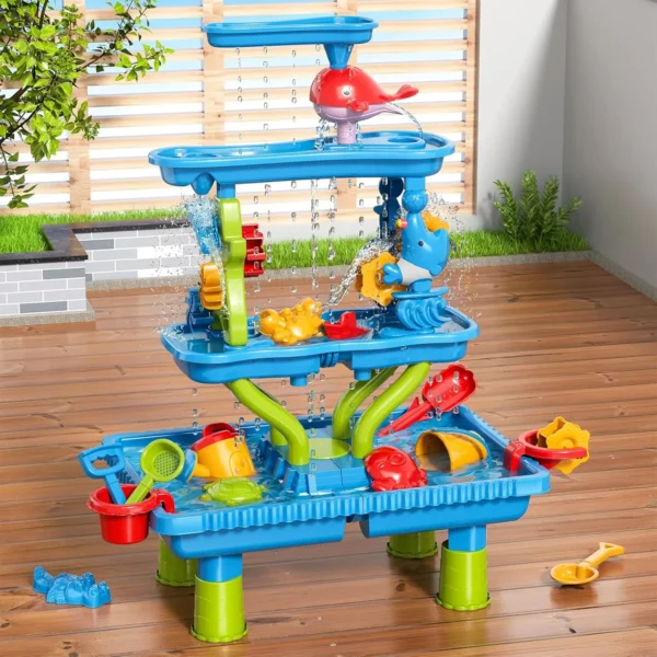 4-Tier Sand and Water Table for Kids, Outdoor Splash and Play Activity Set for Boys and Girls Ages 3 4 5 6 7 8 Years, Summer Bea