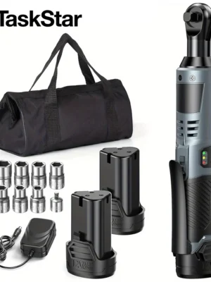 TaskStar Electric Ratchet Wrench 200RPM Variable Speed Trigger 40Nm Cordless Ratchet Wrench Kit 12V 2*2.0 Ah Batteries Powered
