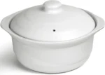 White Ceramic Casserole Pot with Lid, 3.4 Quart Clay Cookware for Soup, Rice & Stews