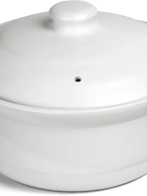 White Ceramic Casserole Pot with Lid, 3.4 Quart Clay Cookware for Soup, Rice & Stews