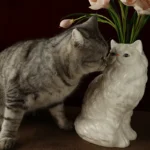 Cute White Cat Ceramic Vase Desk Decoration Flowers Arrangement Artificial Flower Decorative Floral Vases Room Aesthetic Decor