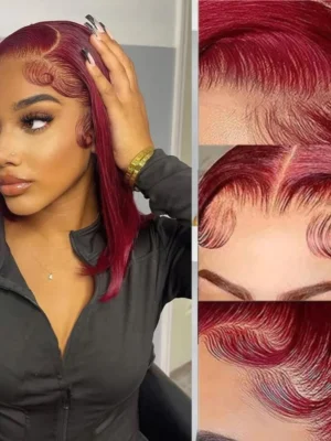 Burgundy Bob Wig Human Hair 13x4 Frontal Lace Straight 99J Short Human Hair Wigs Red Wig Front Human Hair Wig Colored Human Hair