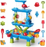 4-Tier Sand and Water Table for Kids, Outdoor Splash and Play Activity Set for Boys and Girls Ages 3 4 5 6 7 8 Years, Summer Bea