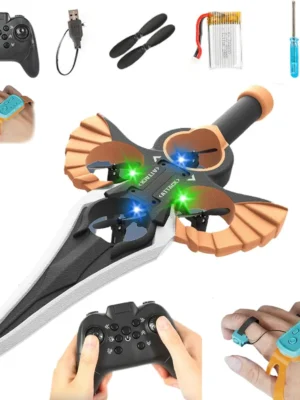 RC Flying Sword 2.4G 2CH Remote Control 4 Axle Fighter With Hand Wave/Controller Mode & Lights RC Aerial Stunt Plane Toys Boys