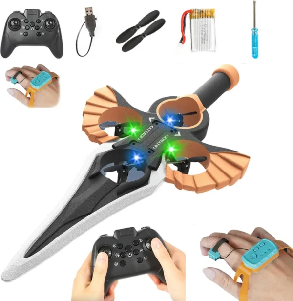 RC Flying Sword 2.4G 2CH Remote Control 4 Axle Fighter With Hand Wave/Controller Mode & Lights RC Aerial Stunt Plane Toys Boys