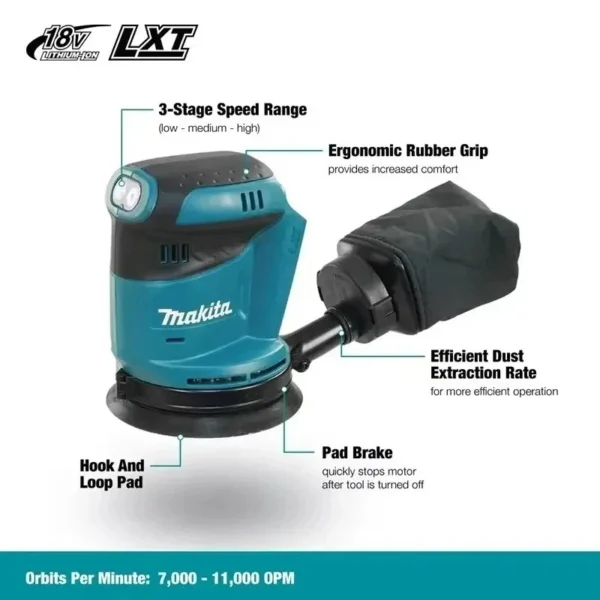 Makita 18V Rechargeable Disc DBO180Z Brushless Random Orbital Sander Woodworking Sanding Putty Polishing Bare Tool