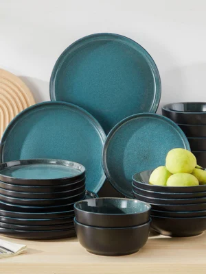 vancasso 18/24 Piece PLAYB Ceramic Plate Set Reactive Glaze Stoneware Dinnerware Set with 6PCS Dinner Plate/Dessert/Cereal Bowl