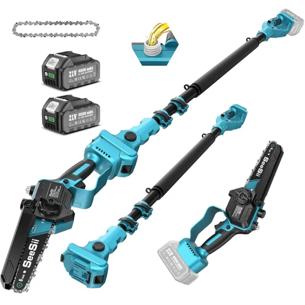 Seesii Brushless 6'' Electric Chainsaw with 2.5M Telescoping Pole High Branch Saw Garden Pruning Tool For Makita18V Battery pin