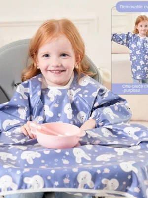 Unisex Baby Waterproof Feeding Bib 8 Months-5 Years with Table Cover to Prevent Mess Full Coverage Bib