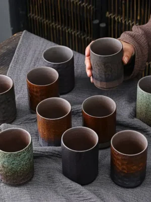 Vintage Chinese Ceramic Mug, Handmade Stoneware Large Coffee Cup, Unique Rustic Design for Home & Office Use, 1-Piece Cup
