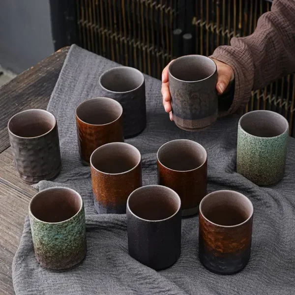 Vintage Chinese Ceramic Mug, Handmade Stoneware Large Coffee Cup, Unique Rustic Design for Home & Office Use, 1-Piece Cup