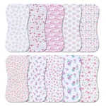 10-Pack Burp Cloths for Baby Girls - Organic Baby Burp Cloth, Baby Washcloths, Burp Rags, Large Burp Clothes