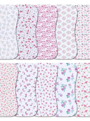 10-Pack Burp Cloths for Baby Girls - Organic Baby Burp Cloth, Baby Washcloths, Burp Rags, Large Burp Clothes