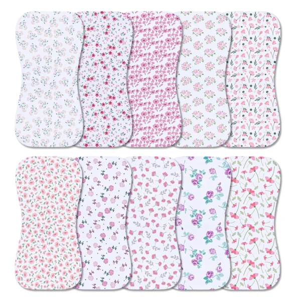 10-Pack Burp Cloths for Baby Girls - Organic Baby Burp Cloth, Baby Washcloths, Burp Rags, Large Burp Clothes