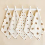 1/5pc Baby Face Towel Set - Newborn Cotton Muslin Items Includes Bibs Handkerchiefs Soft Saliva Towels & Feeding Burp Cloths